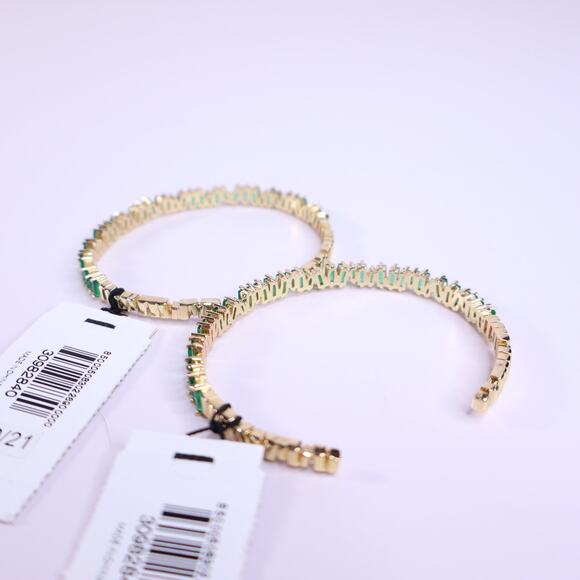 EXPRESS NWT Stacking Cuff Set Green CZ Gems Gold Plated - Picture 2 of 2